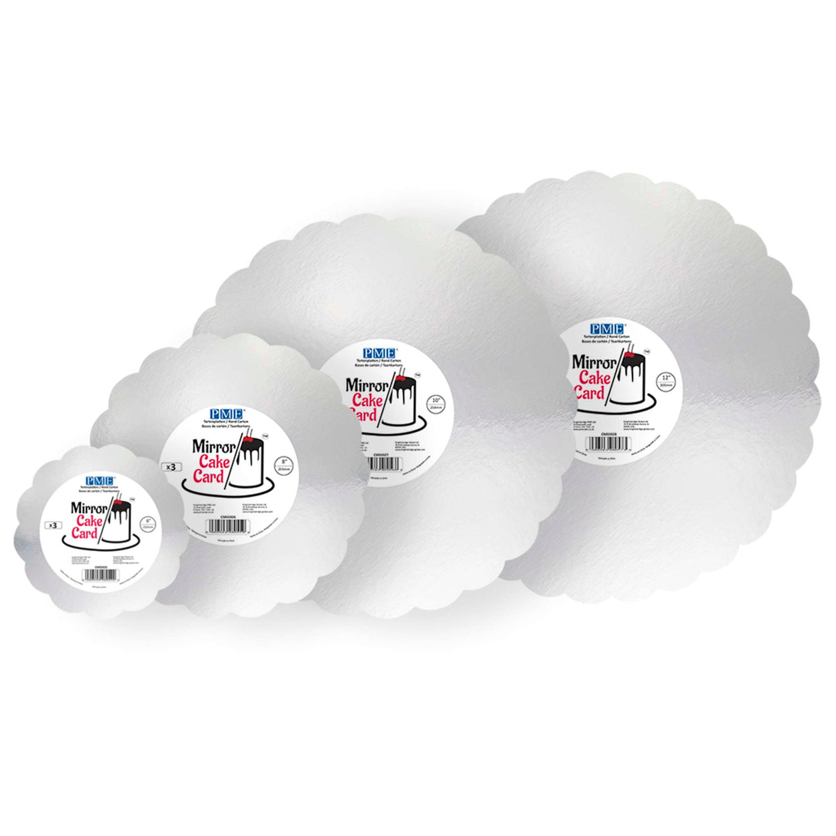 Scallop Edge Silver Mirror Cake Card (6in / 152mm)