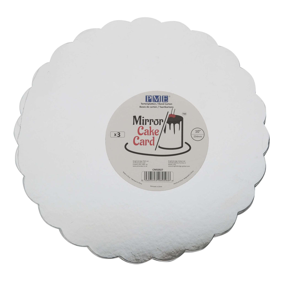 Scallop Edge Silver Mirror Cake Card (10in / 254mm)