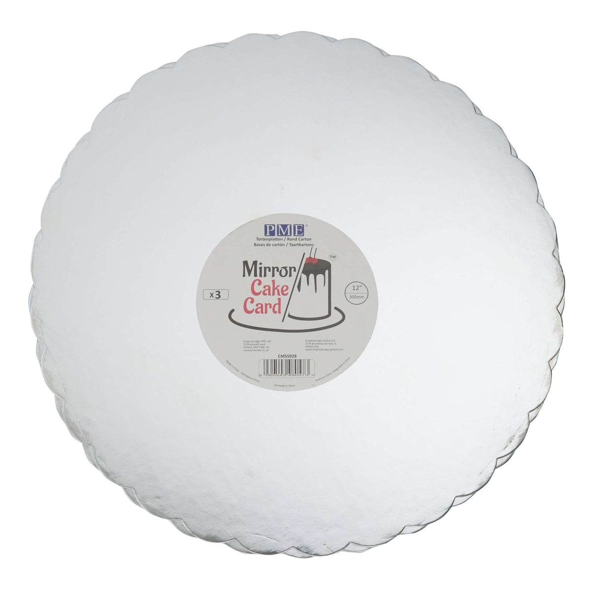 Scallop Edge Silver Mirror Cake Card (12in / 305mm)