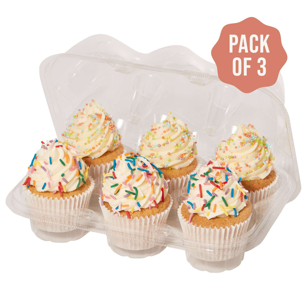 Cupcake Container - 6 Cavity Pk/3  (10 x 7 x 3.5" / 25 x 17 x 9cm)
