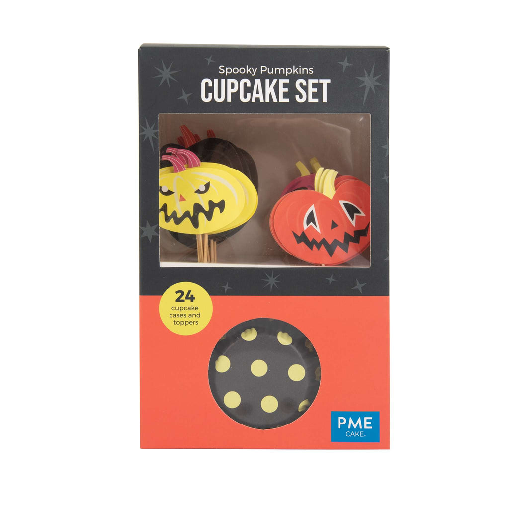 Ensemble de caissettes et de toppers pour cupcakes Halloween de citrouilles effrayantes