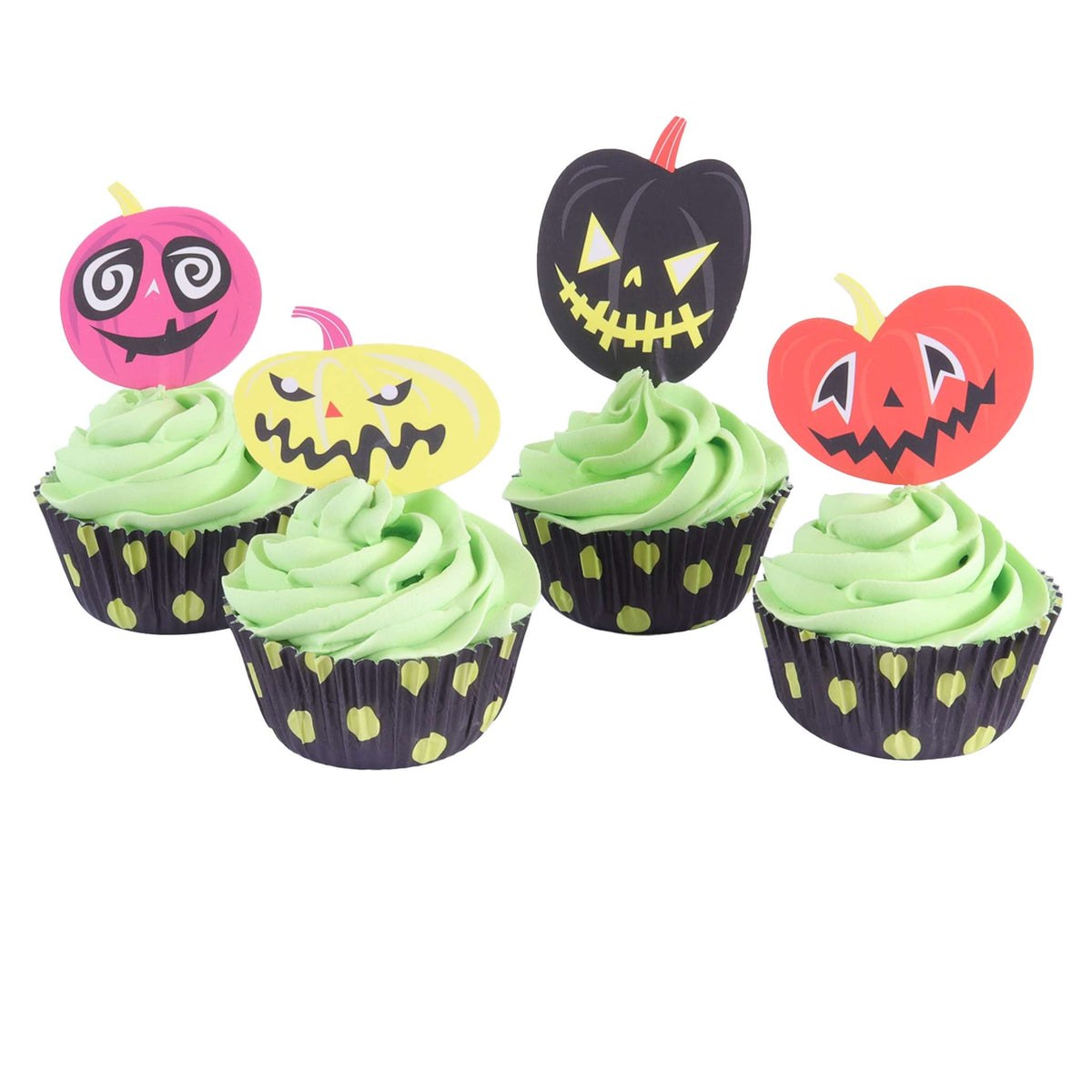 Ensemble de caissettes et de toppers pour cupcakes Halloween de citrouilles effrayantes