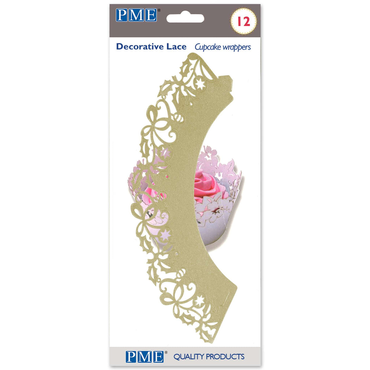 Caissettes à Cupcake - Wrappers Houx Doré Pk/12