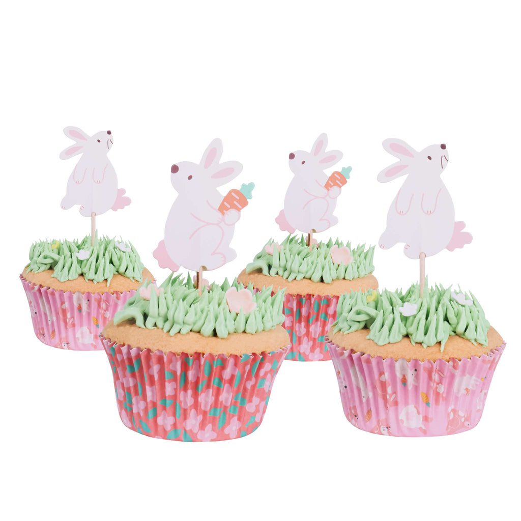 Pascua Set de 24 Cápsulas para cupcakes y Toppers - Conejitos
