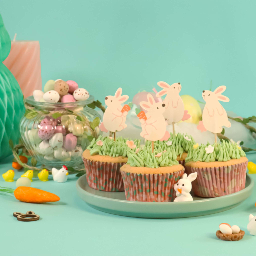 Pascua Set de 24 Cápsulas para cupcakes y Toppers - Conejitos