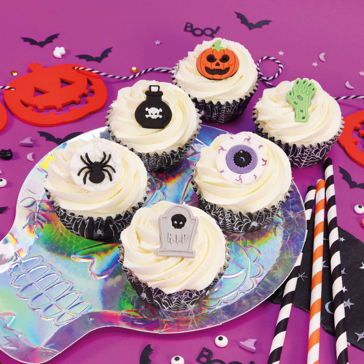 Décorations comestibles pour toppers de cupcakes Halloween, ensemble de 6