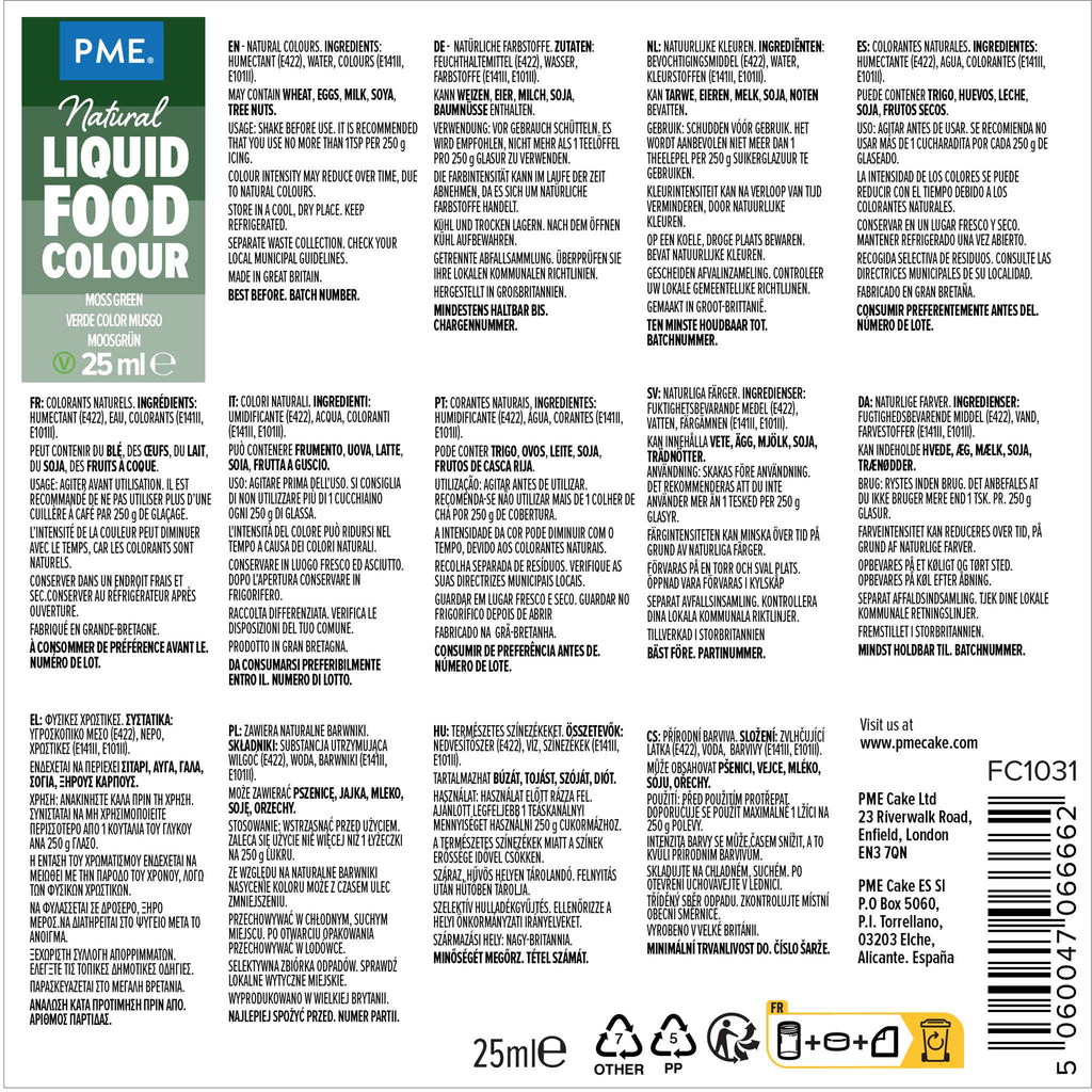Colorante Alimentario Líquido 100% Natural - Verde musgo (25ml)