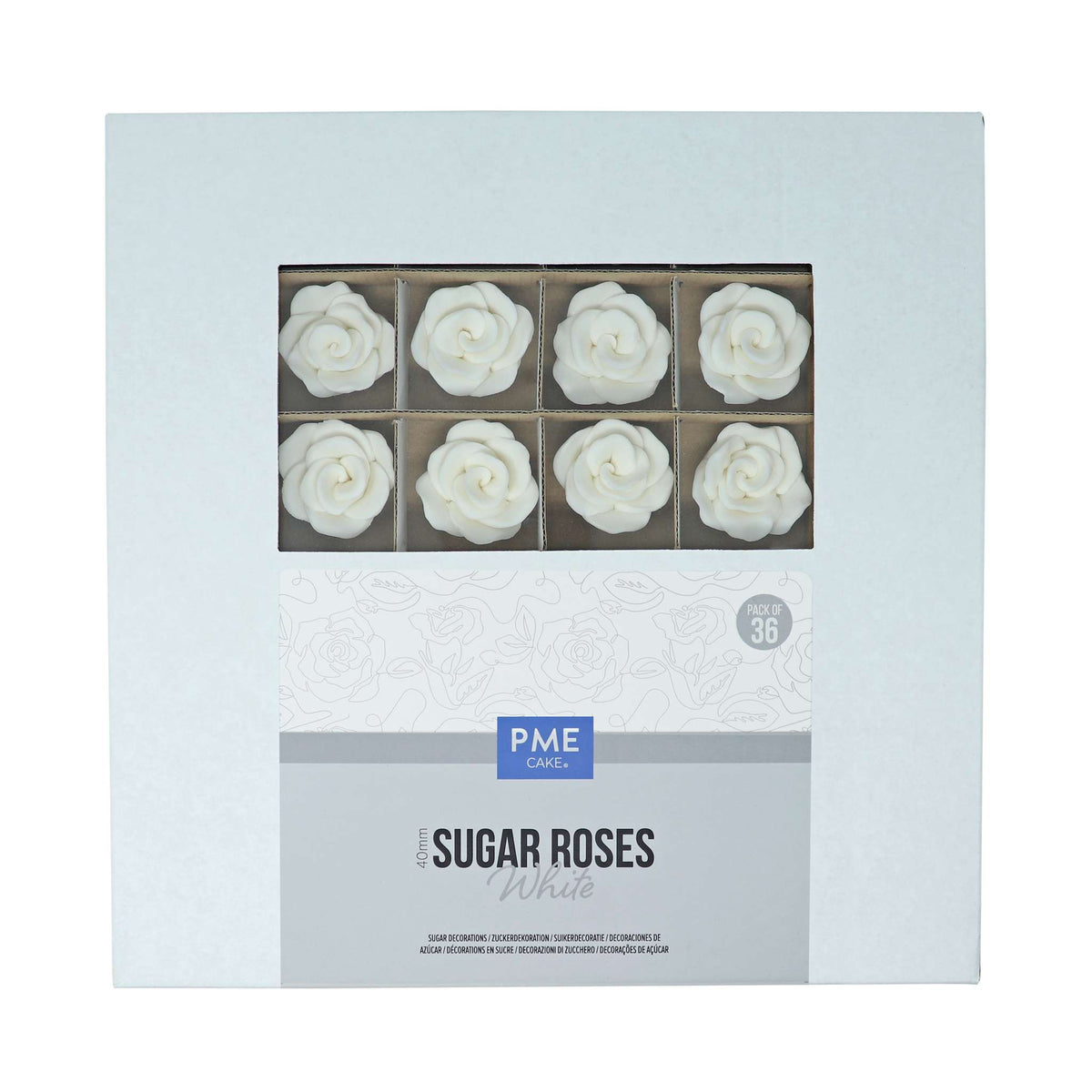 40mm Roses en Sucre pour la décoration de gâteaux, 36 pièces (Blanc)