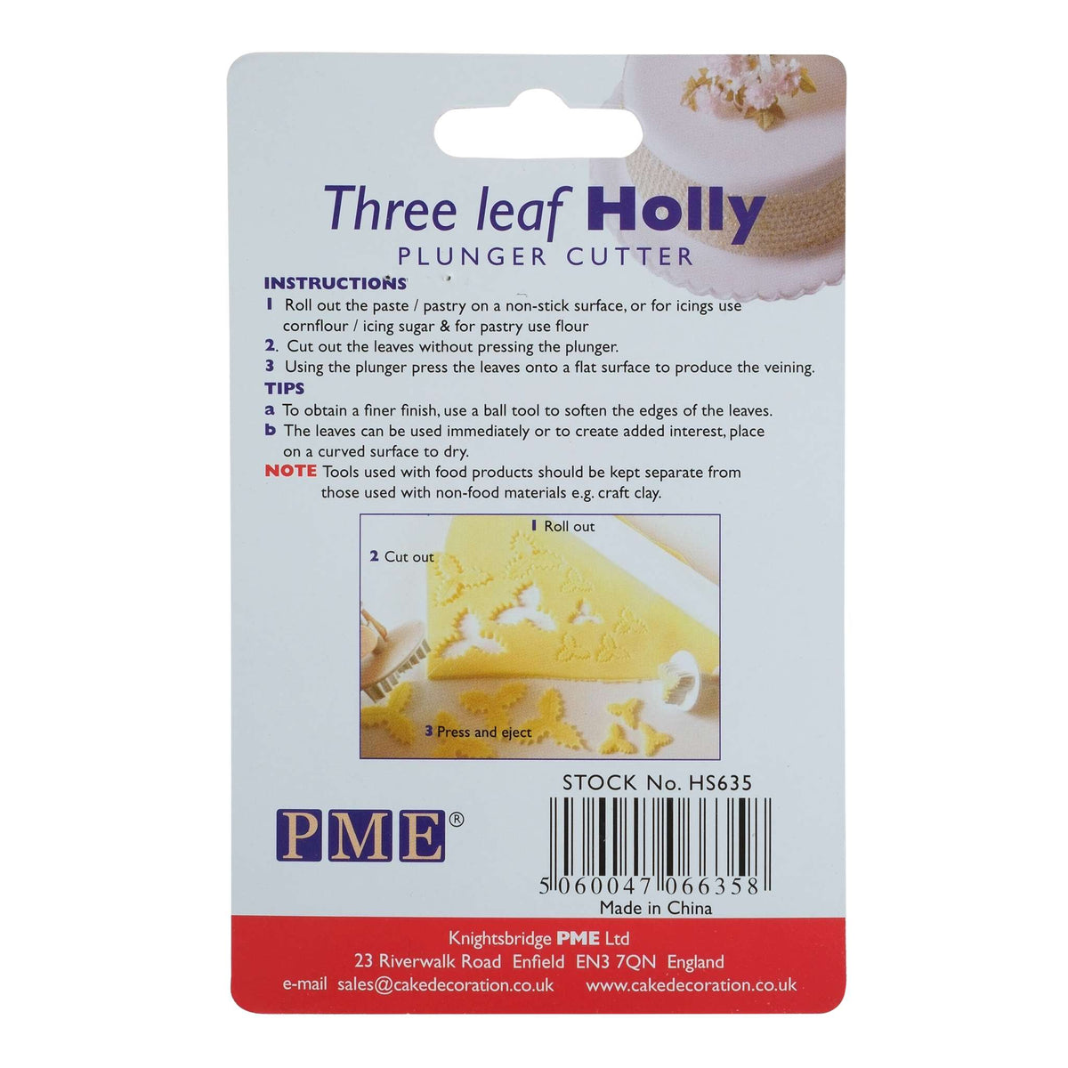 Three Leaf Holly Plunger Fondant Cutter (45mm / 1.7")