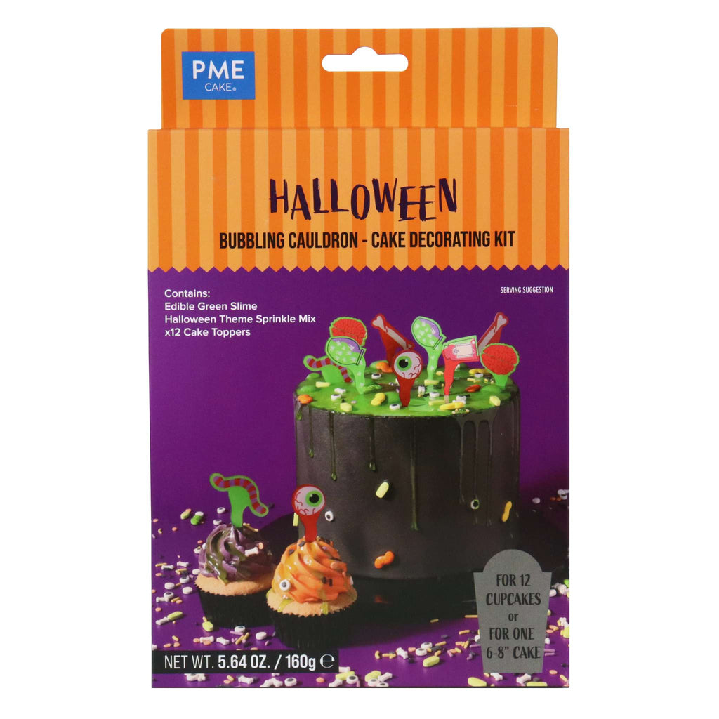 Halloween Kuchendeko Set mit essbarem Schleim - Blubbernder Kessel