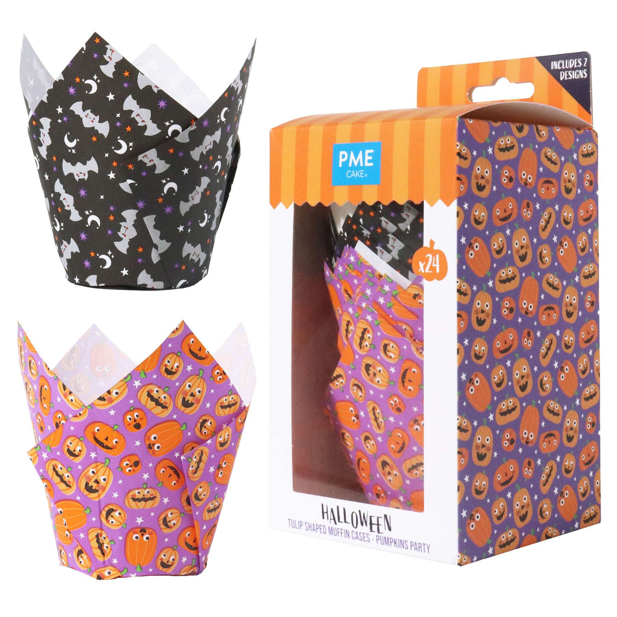 Halloween Tulpen-Muffinförmchen - Kürbisparty (24 Stück)