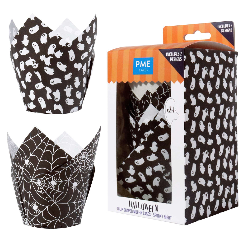 Halloween Caissettes à Muffins en forme de Tulipe - Nuit Terrifiante (24 pièces)