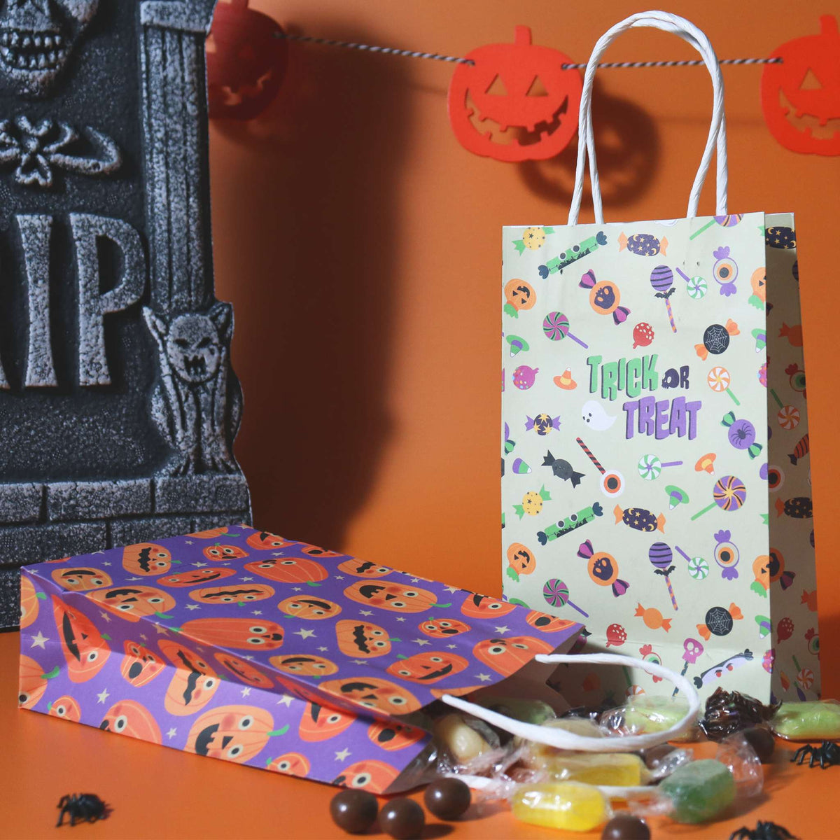 4 Sacs à friandises en Papier pour Halloween - Fête des Citrouilles