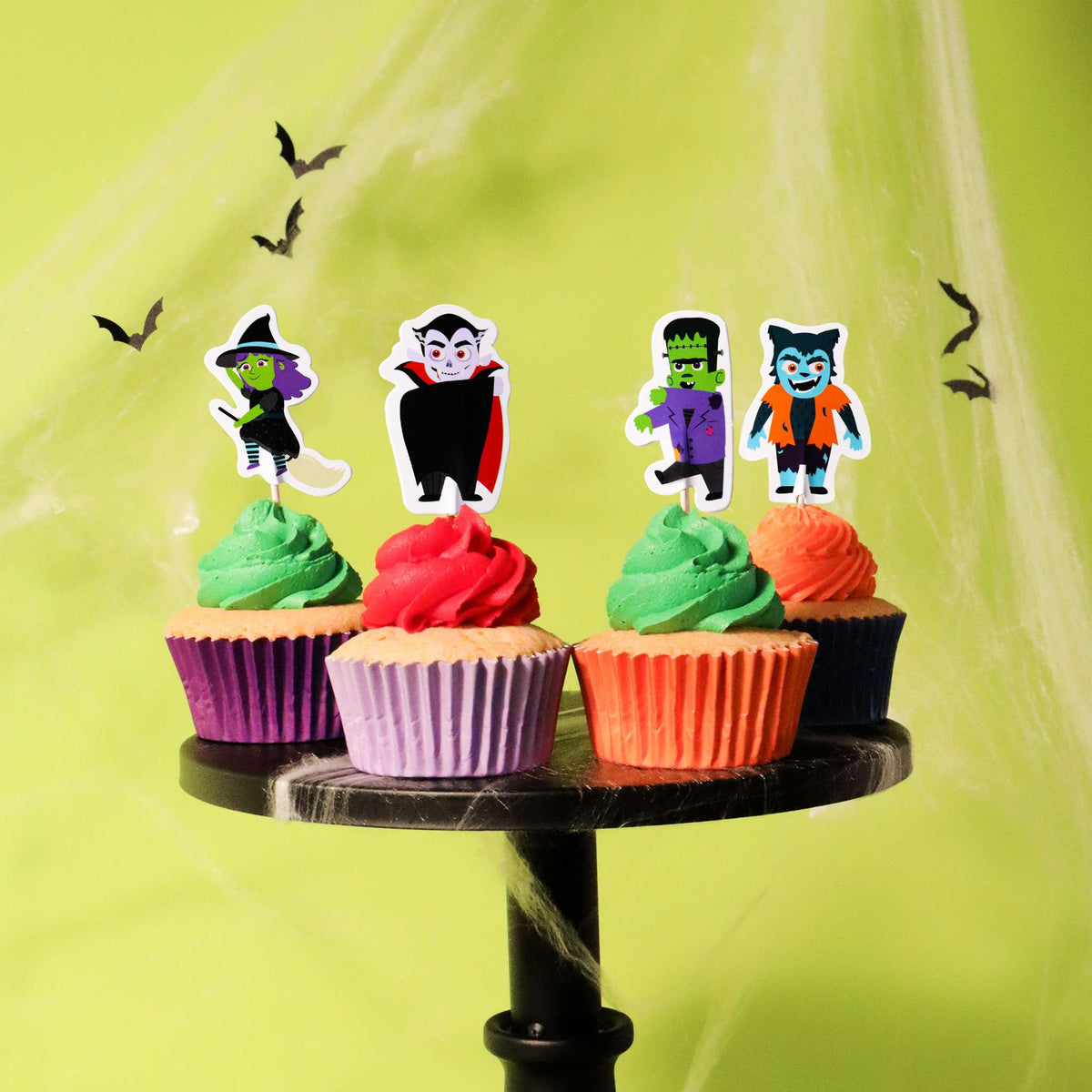 Halloween Toppers Decoración para Cupcakes - Personajes Espeluznantes (Set de 24)
