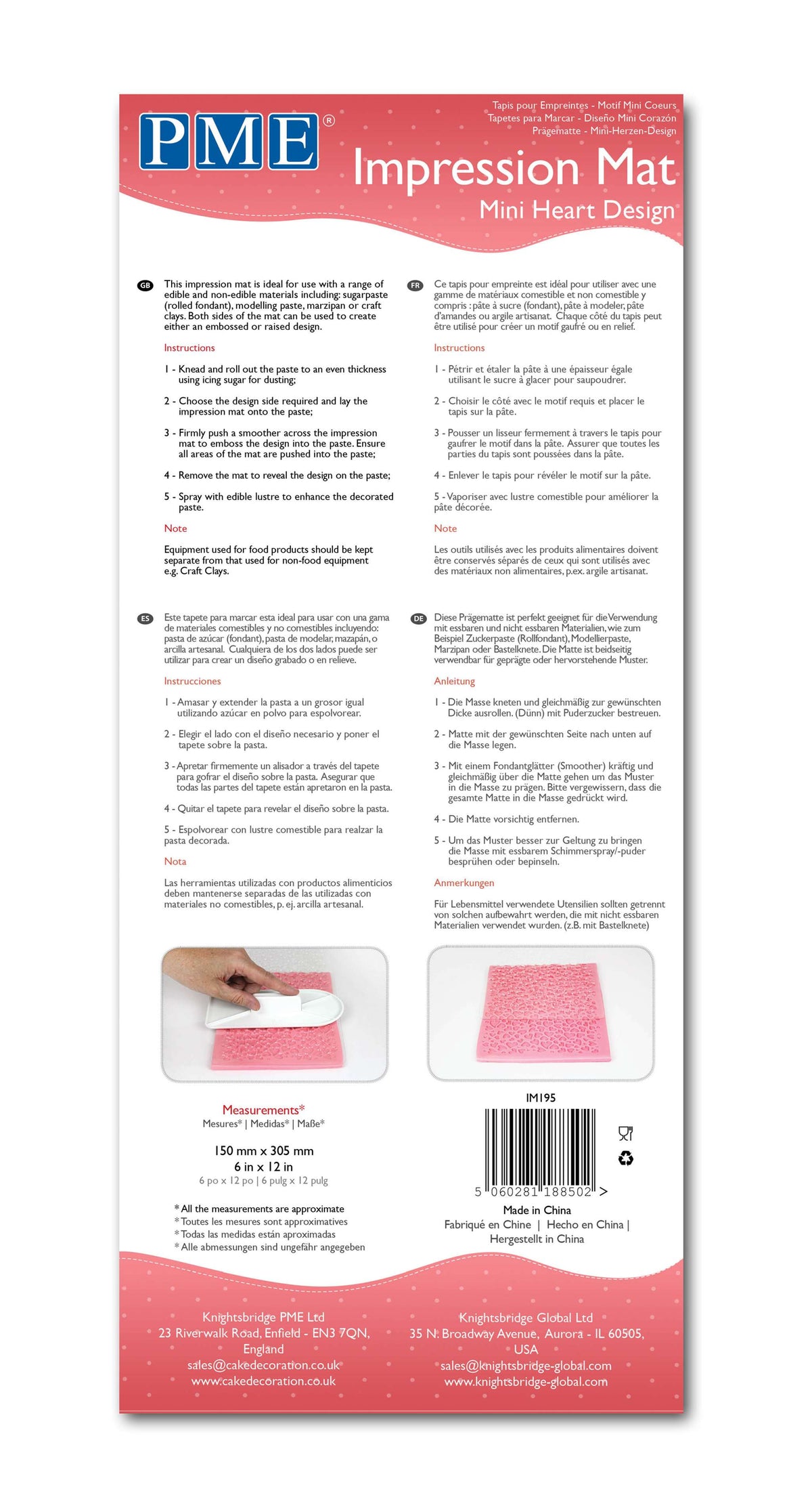 Mini Heart Design Impression Mat  (15 x 30.5cm / 6 x 12in)