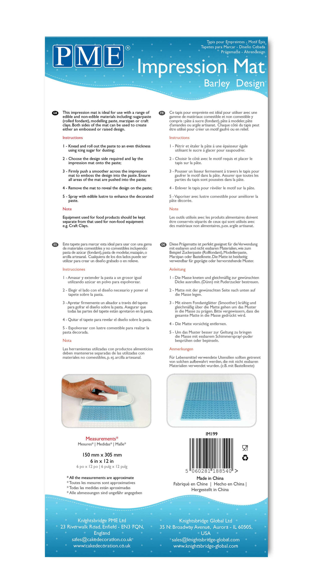 Barley Design Impression Mat (15 x 30.5cm / 6 x 12in)