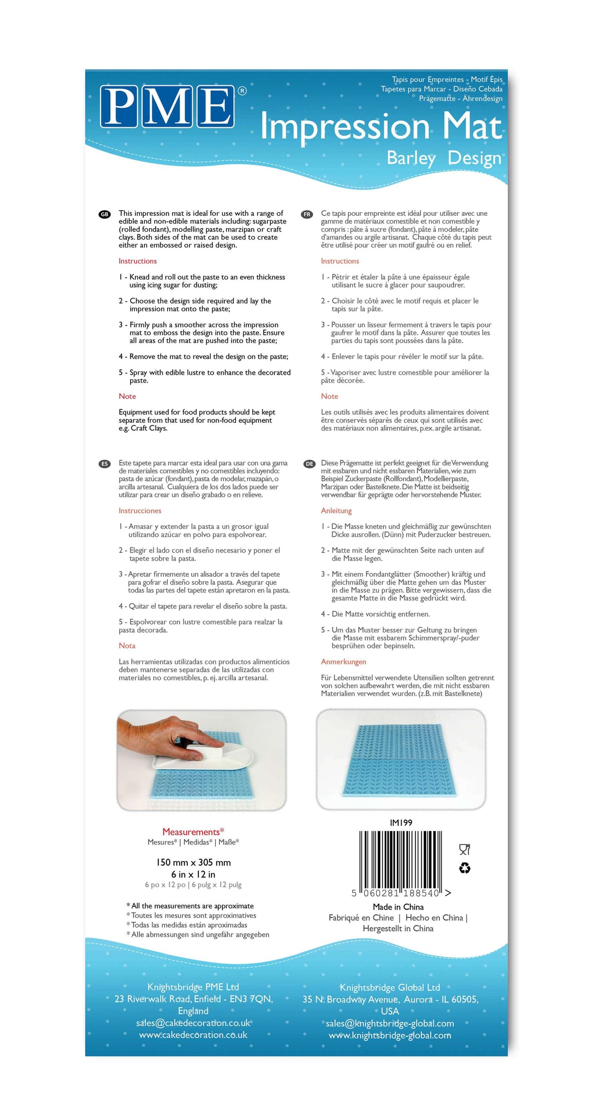 Barley Design Impression Mat (15 x 30.5cm / 6 x 12in)