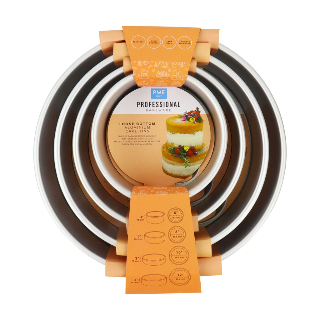 Moules à gâteaux ronds à fond amovible 6, 8, 10, 12 pouces x 3 pouces de profondeur, ensemble de 4