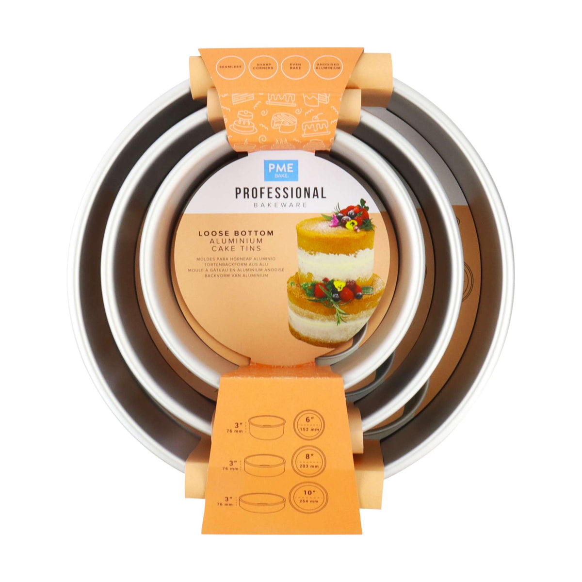 Moules à gâteaux ronds à fond amovible 6, 8, 10 pouces x 3 pouces de profondeur, ensemble de 3