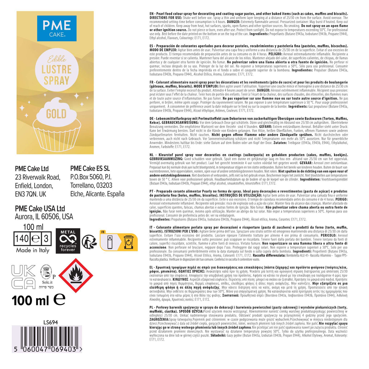 Gold Edible Lustre Spray  (100ml)