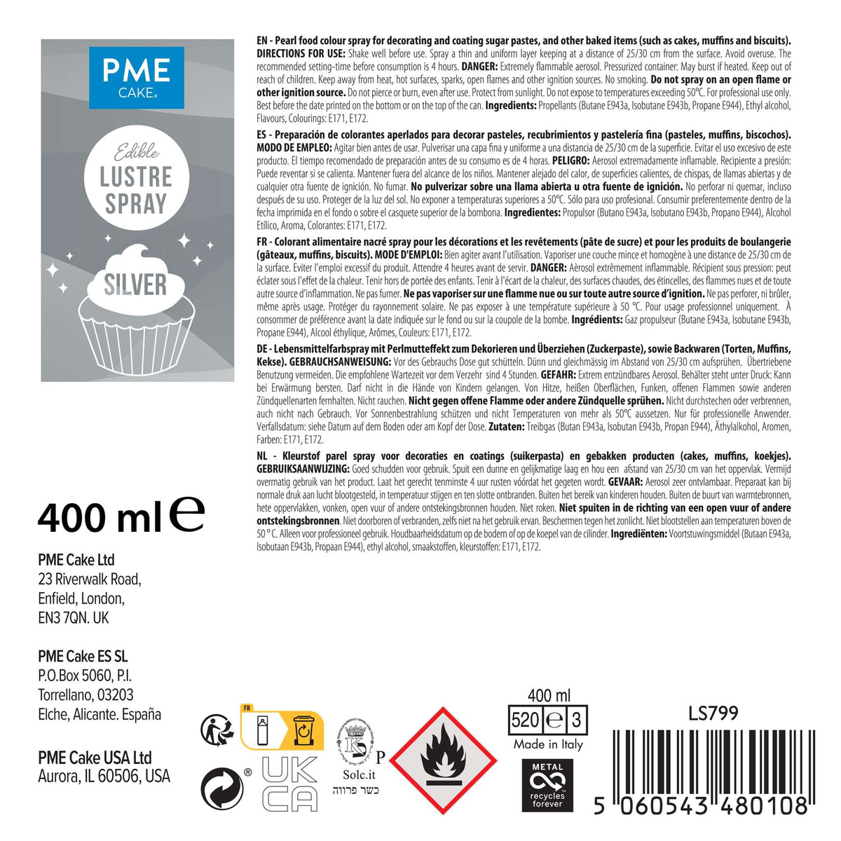Silver Edible Lustre Spray (400ml)