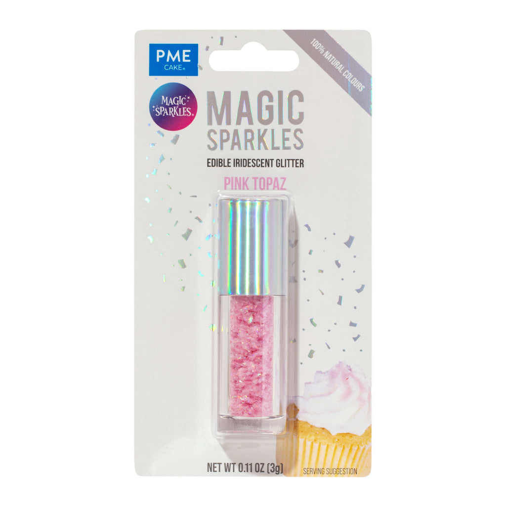 Magic Sparkles, essbare irisierende Glitterflocken - Topasrosa (3g)