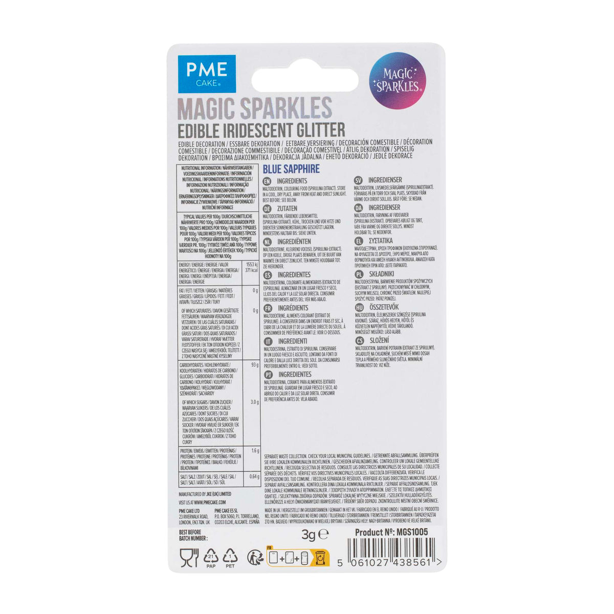 Magic Sparkles, Flocons de Paillettes Irisées Comestibles - Saphir Bleu (3g)