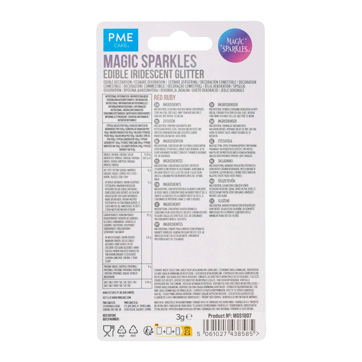 Magic Sparkles, essbare irisierende Glitterflocken - Roter Rubin (3g)