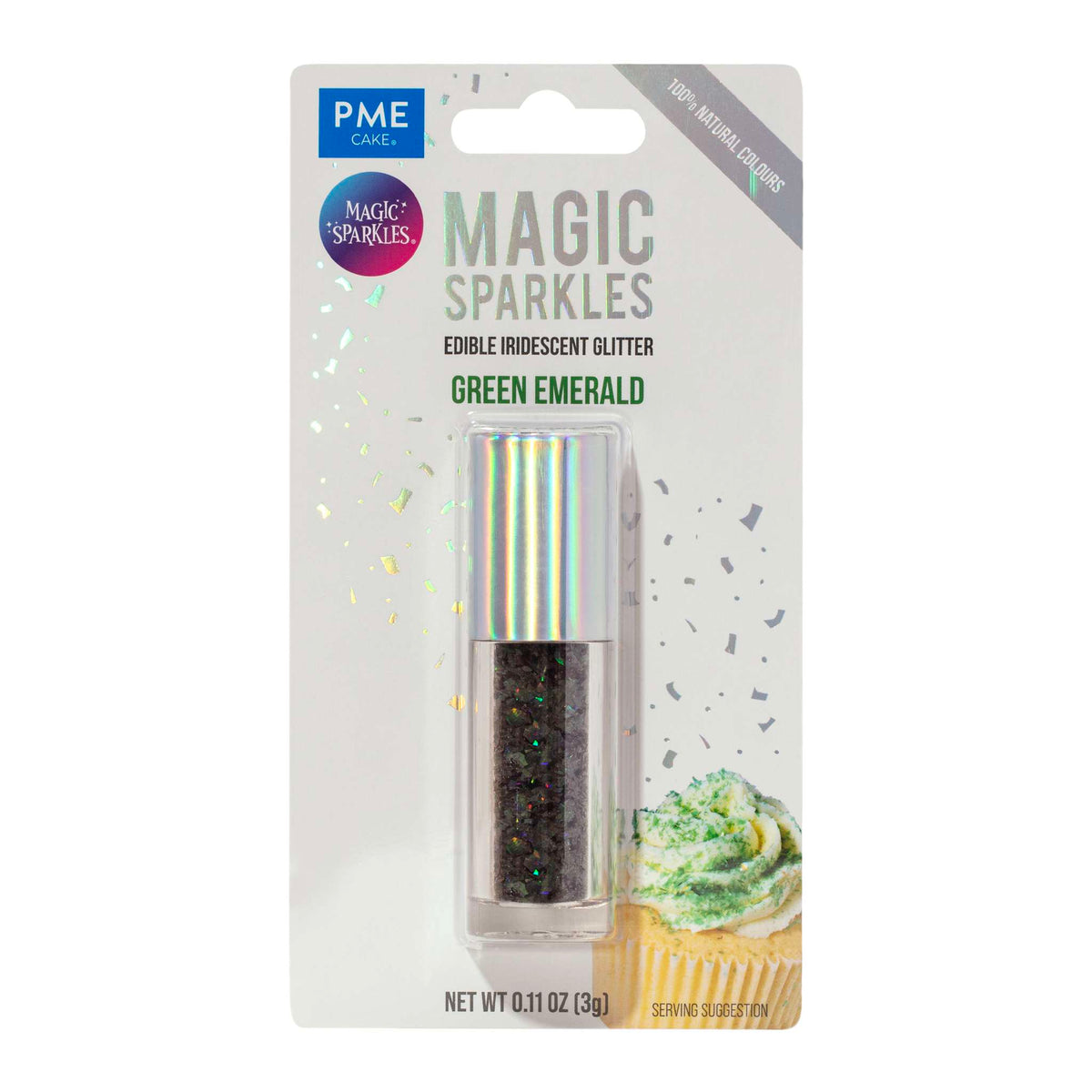 Magic Sparkles, essbare irisierende Glitterflocken - Smaragdgrün (3g)