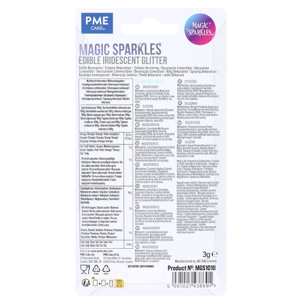 Magic Sparkles, Copos de Glitter Iridiscente Comestible - Polvo de Diamante (3g)