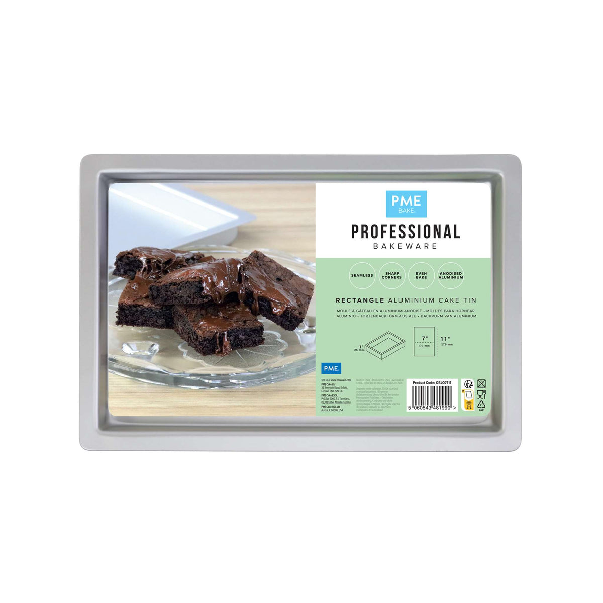 Rectangle Aluminium Cake Tin (7 x 11 x 1" / 177 x 279 x 25mm)