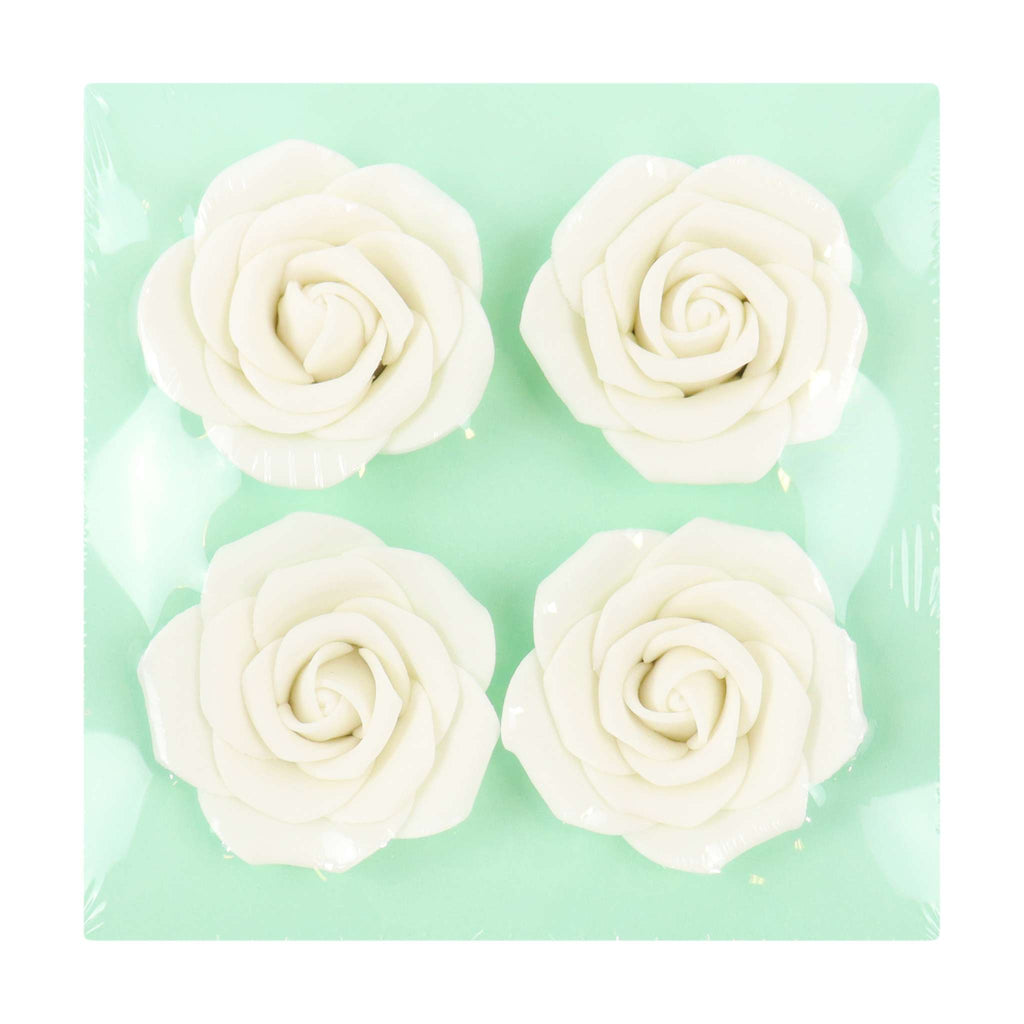 Weiße Zuckerrosen, 62mm (4 Stück)