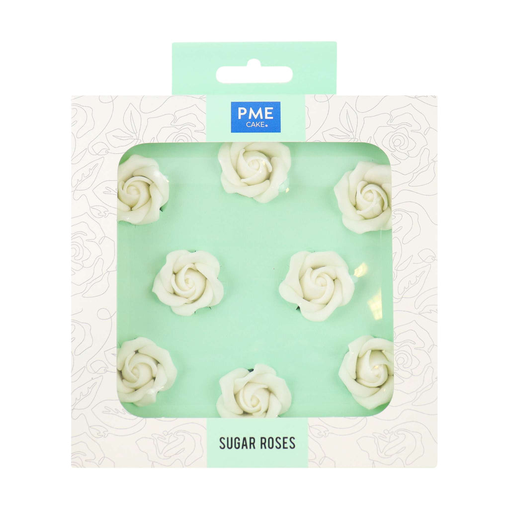 Roses en sucre blanches, 32mm (8 pièces)