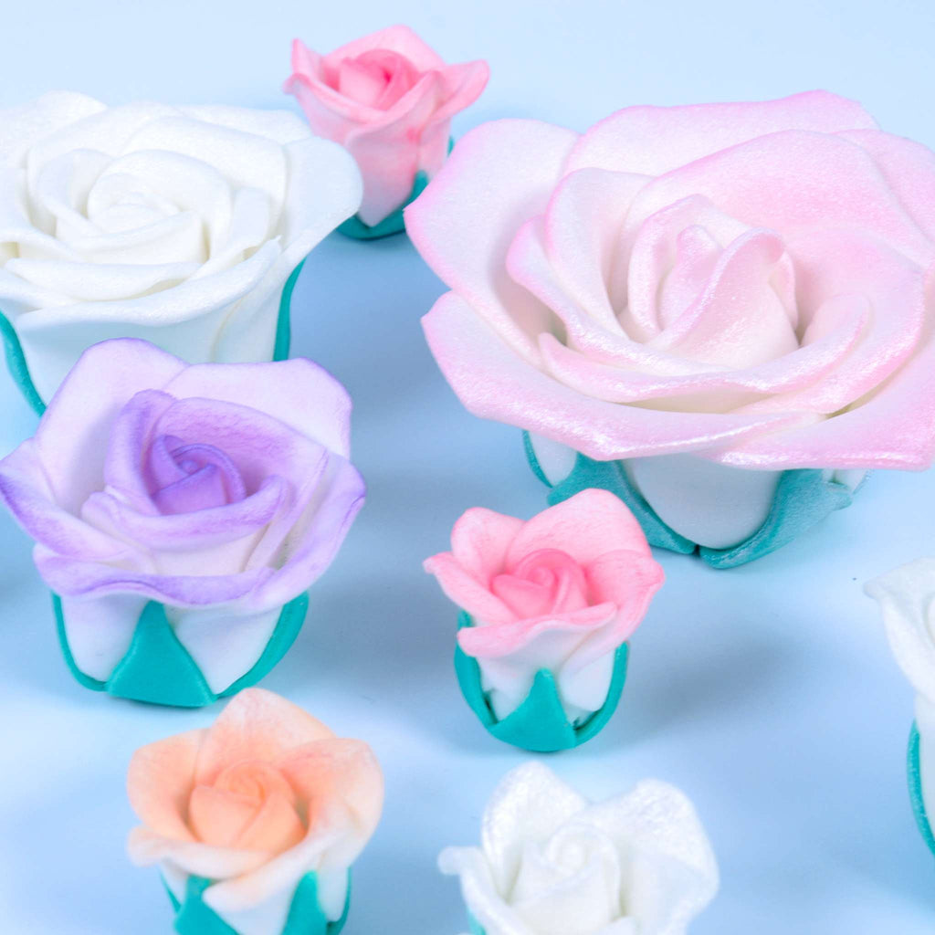 Roses en sucre blanches, 32mm (8 pièces)