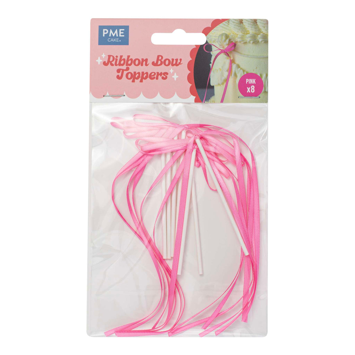 Topper con Lazo de Cinta para Tartas - Rosa (8 piezas)