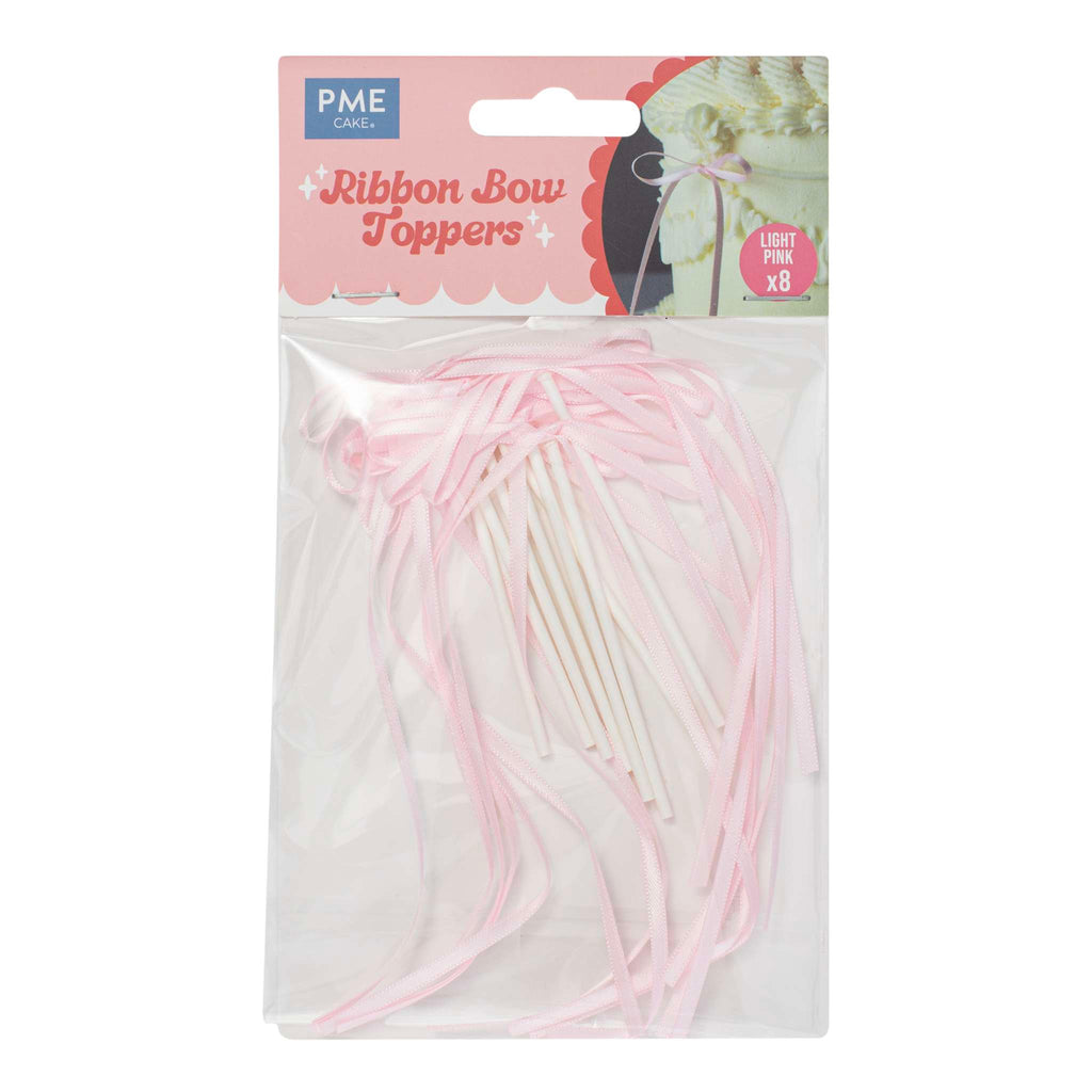 Light Pink Ribbon Bow Toppers  Pk/8