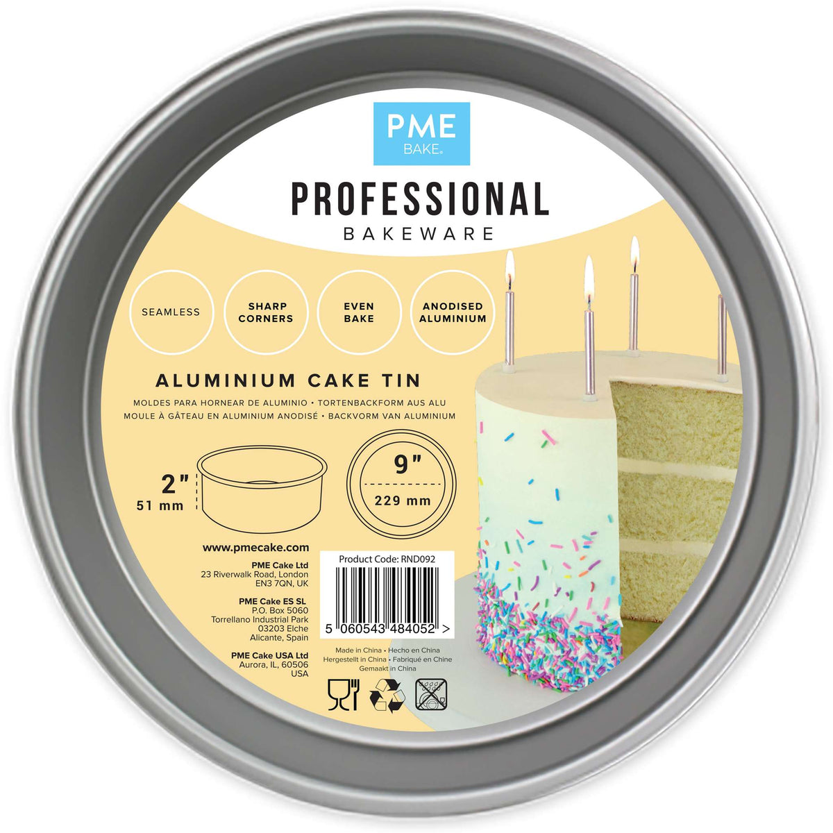Molde para Pastel Redondo de Aluminio Anodizado PME Profundidad de 9 x 2-pulgadas