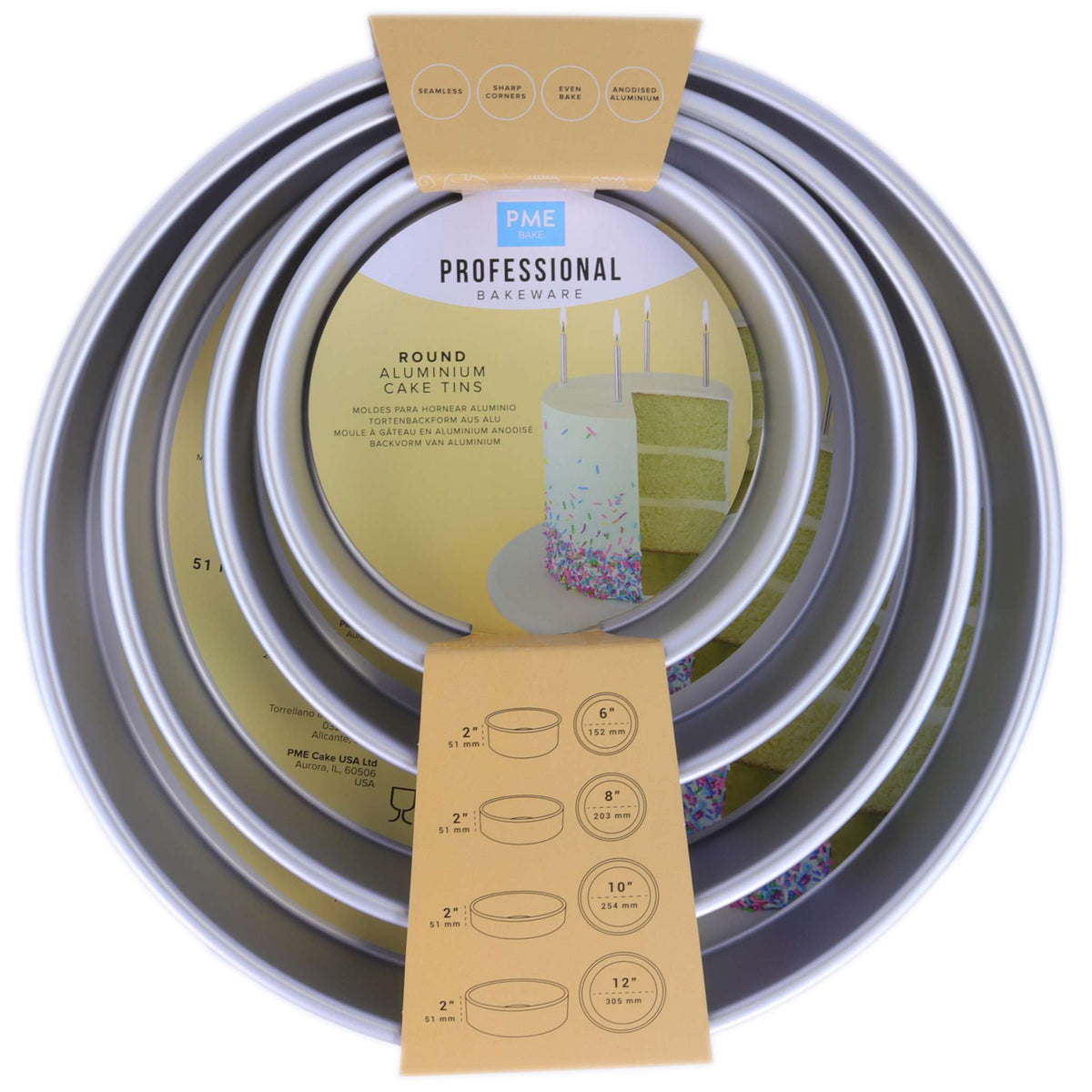 Moules à gâteaux ronds 6, 8, 10, 12 pouces x 2 pouces de profondeur, ensemble de 4