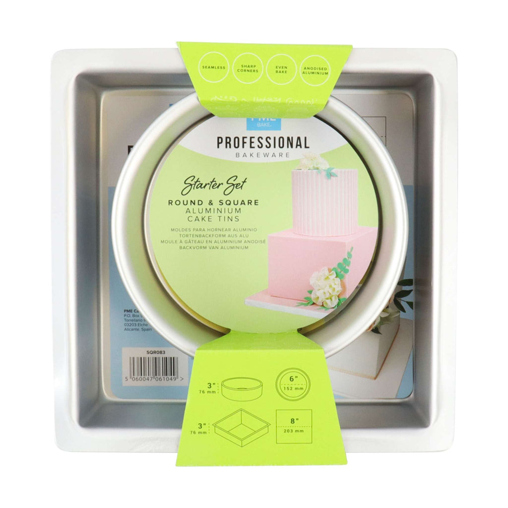 Starter Cake Pans - Redondos de 6 x 3 pulgadas, Cuadrados de 8 x 3 pulgadas, Set de 2