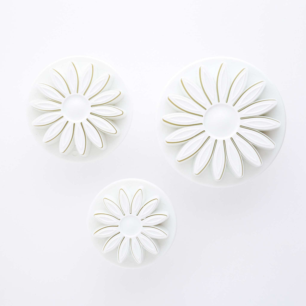 Emporte-pièces floraux à poussoir - Ensemble de 3 Marguerites Tournesol Gerbera à nervures S/M/L