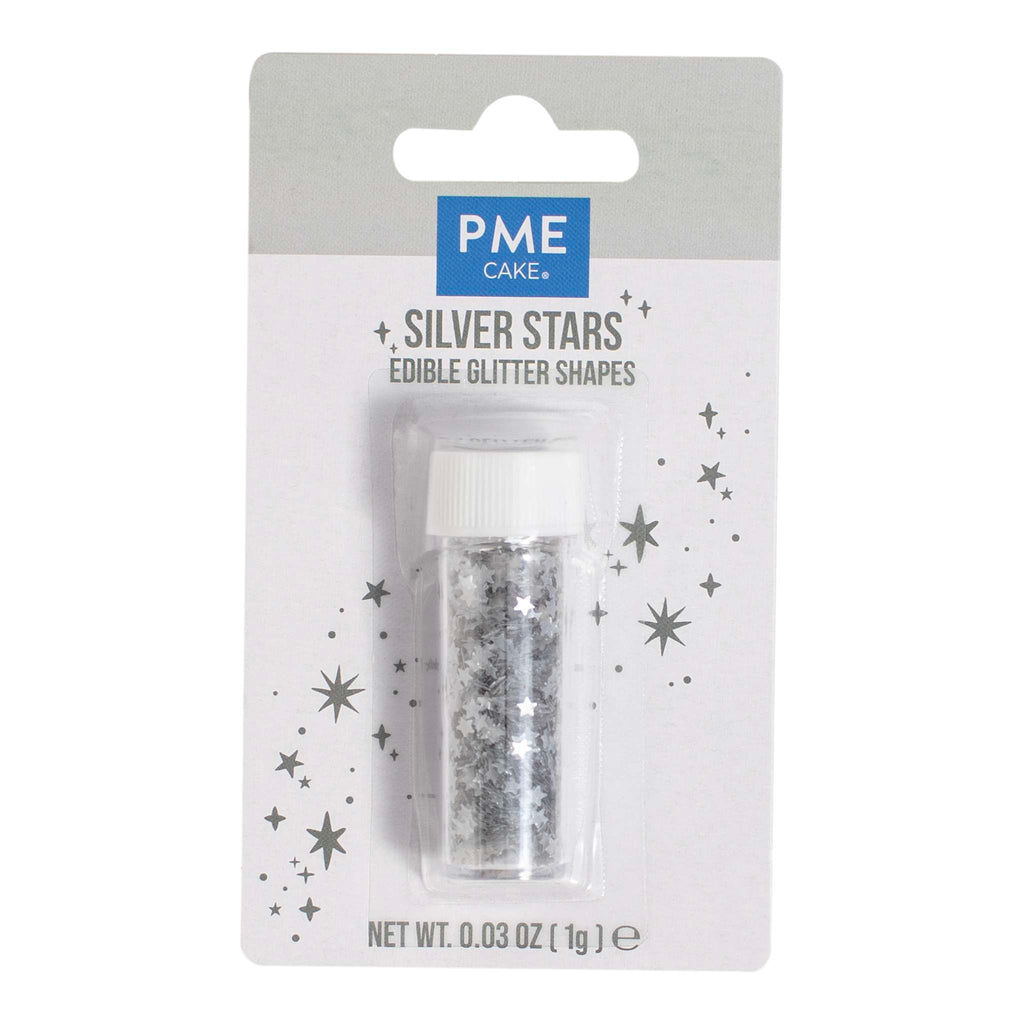 Formas de Glitter Comestible Estrellas Plata (1g / 0.03oz)