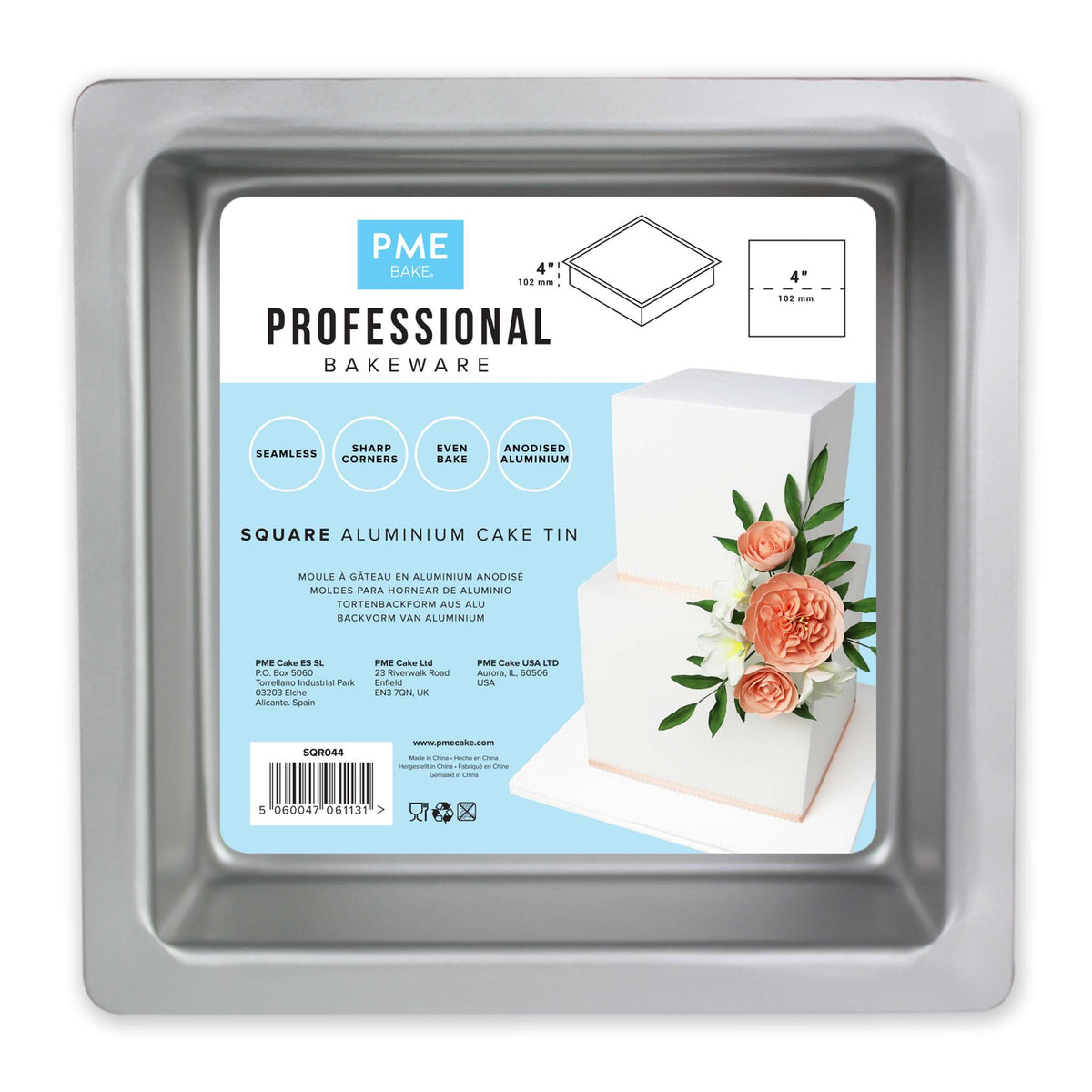 Molde para Pasteles Cuadrado de Aluminio Anodizado PME Profundidad de 4 x 4 x 4-pulgadas