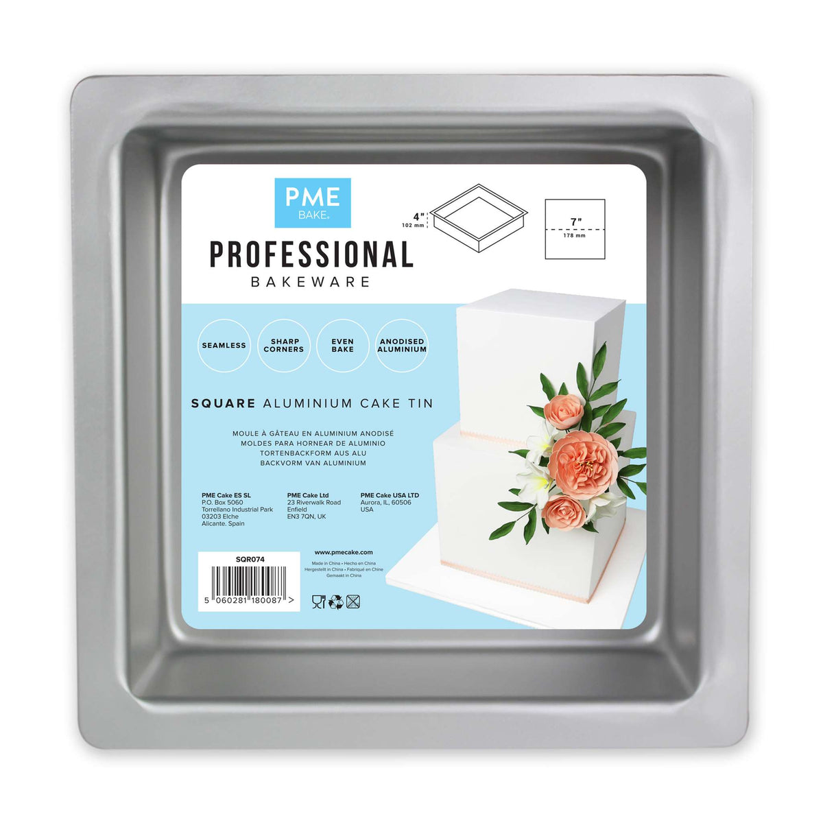 Molde para Pasteles Cuadrado de Aluminio Anodizado PME Profundidad de 7 x 7 x 4-pulgadas