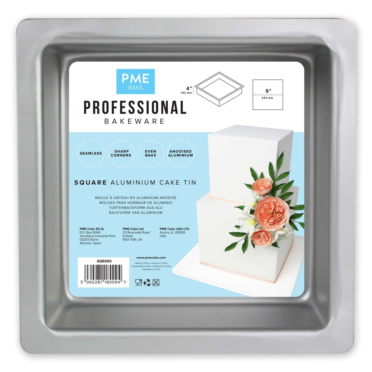 Molde para Pasteles Cuadrado de Aluminio Anodizado PME Profundidad de 9 x 9 x 4-pulgadas