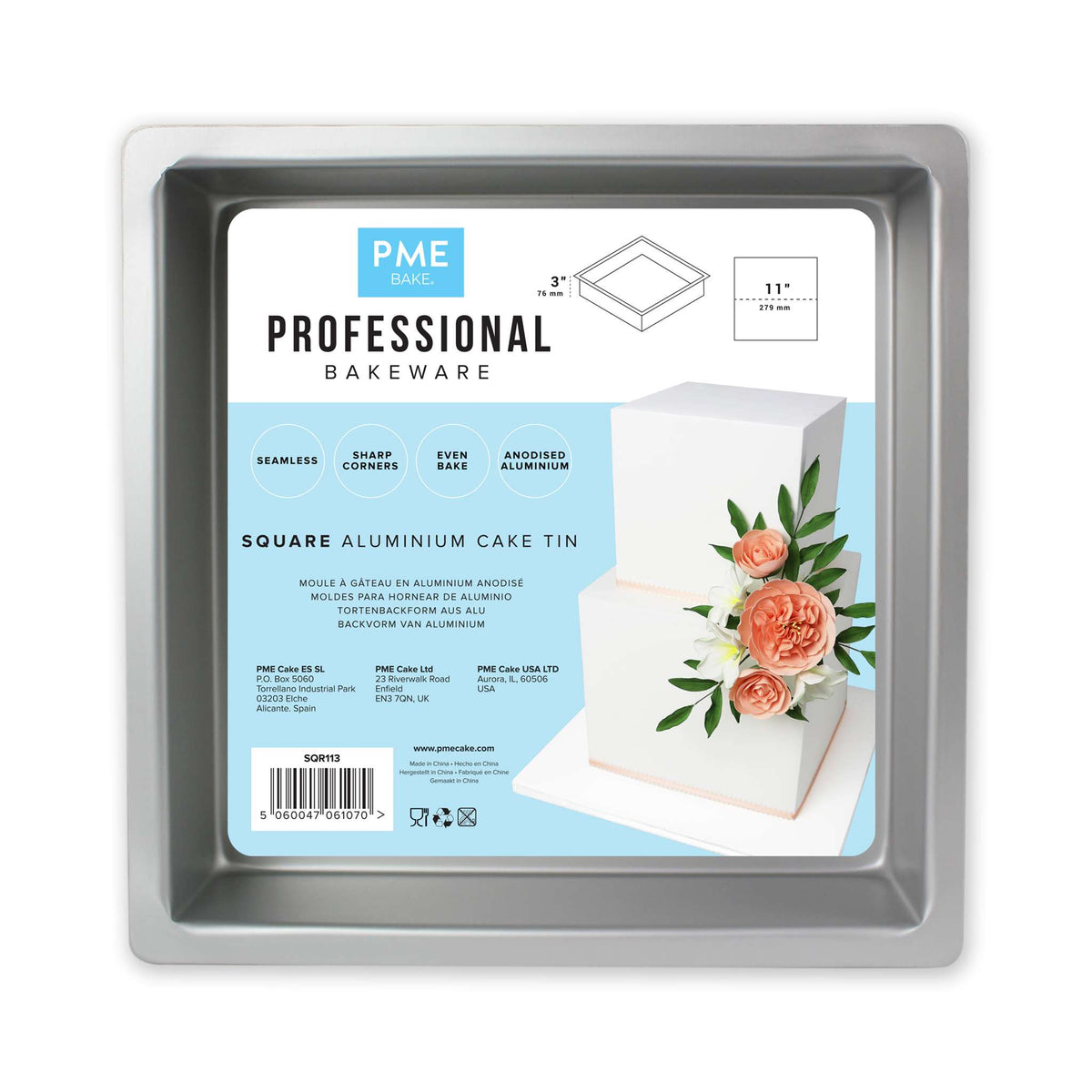 Molde para Pasteles Cuadrado de Aluminio Anodizado PME Profundidad de 11 x 11 x 3-pulgadas