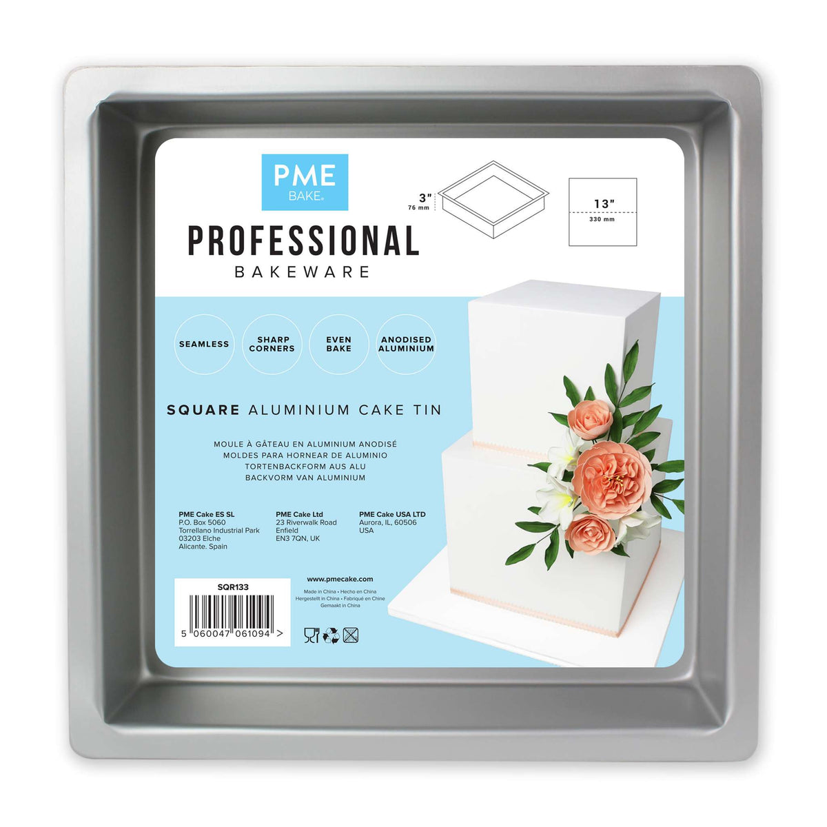 Square Aluminium Cake Tin (13 x 3" / 330 x 76mm)