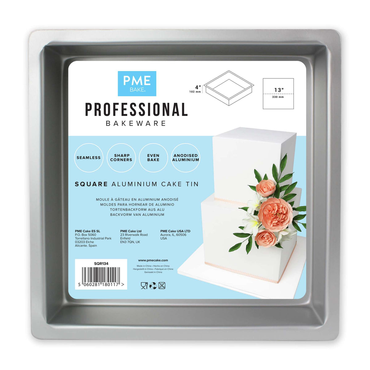 Molde para Pasteles Cuadrado de Aluminio Anodizado PME Profundidad de 13 x 13 x 4-pulgadas