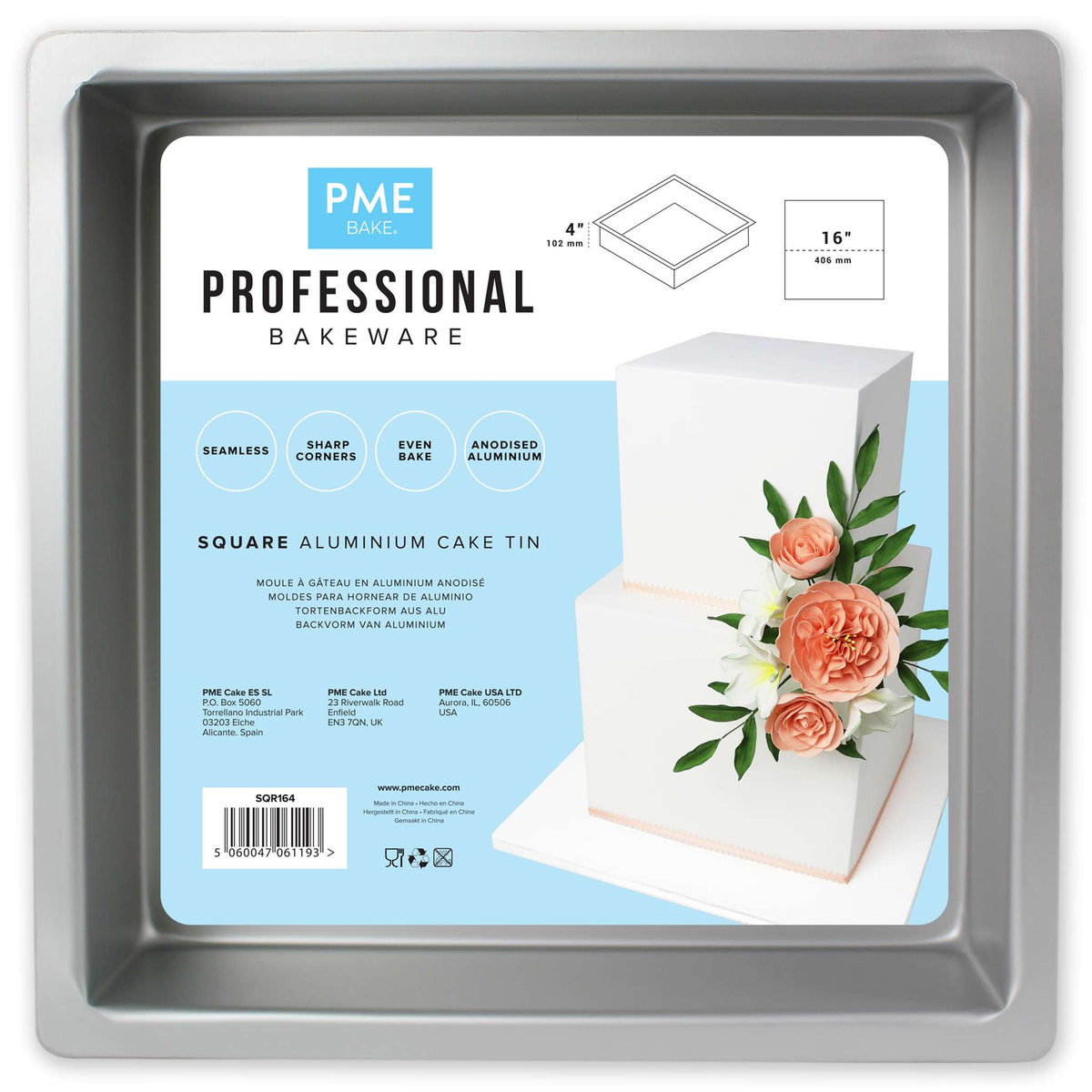 Square Aluminium Cake Tin (16 x 4" / 406 x 102mm)