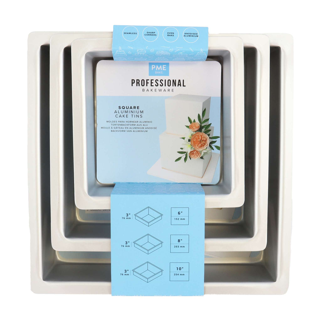 Quadratische Kuchenformen 6, 8, 10-Zoll x 3-Zoll Tief, Set von 3