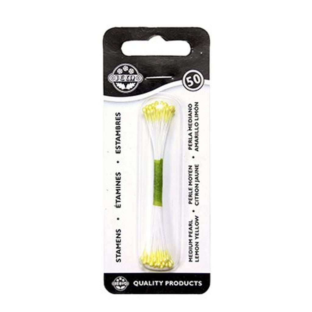 Estambres para Flores de Azúcar PME Tamaño Mediano Amarillo Limón Perla (Paquete de 50)